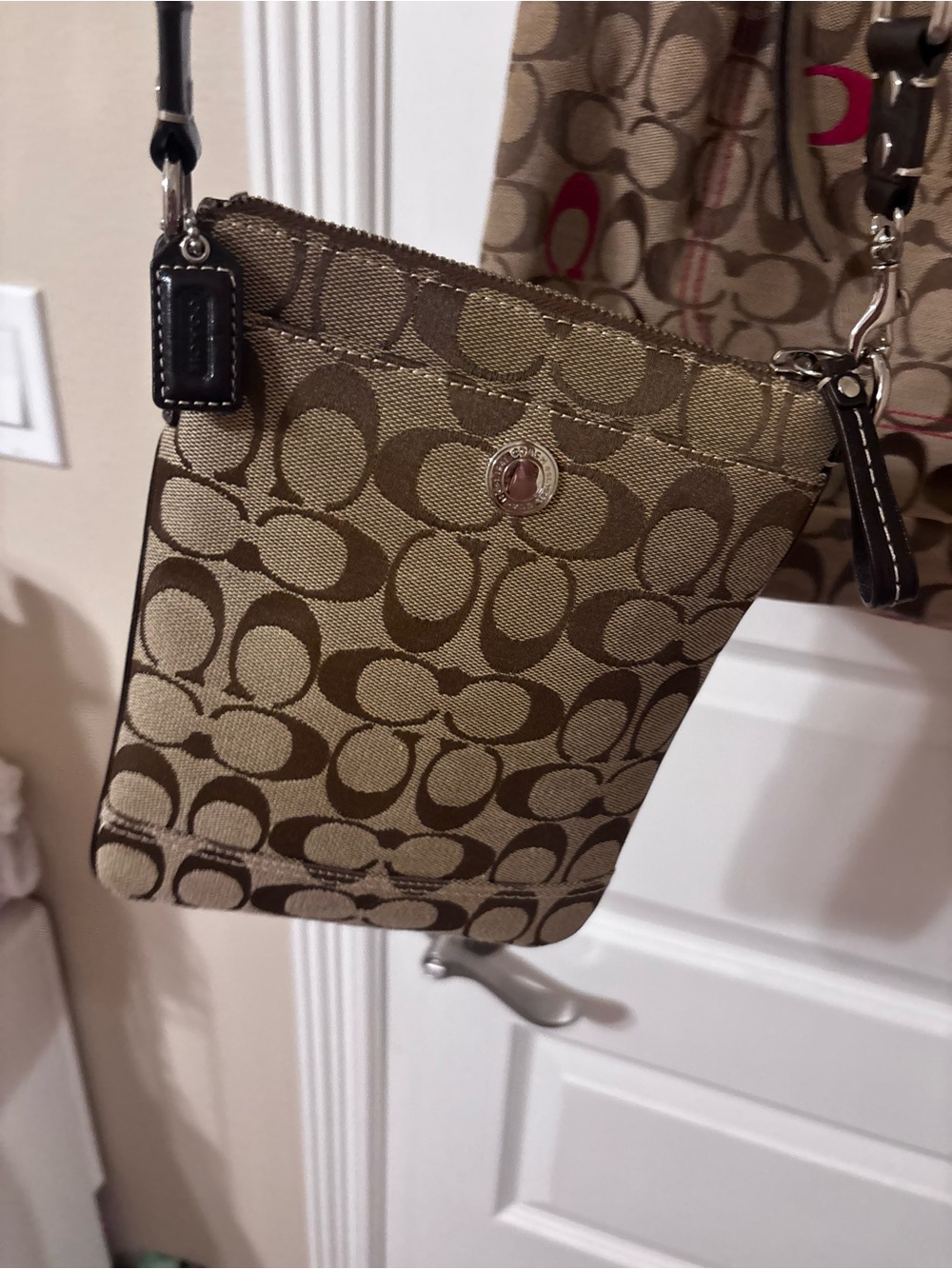 Coach Khaki and Brown Signature Canvas Crossbody